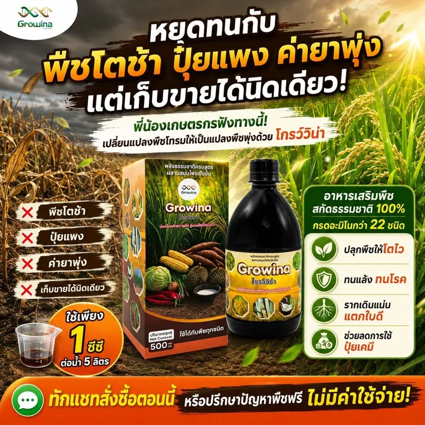 เกษตรกรไทย ยิ้มได้ เพิ่มผลผลิต ลดรายจ่าย ด้วยโกรว์วิน่า